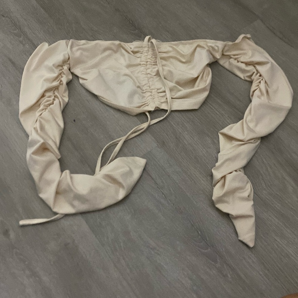 Tan scrunched crop top